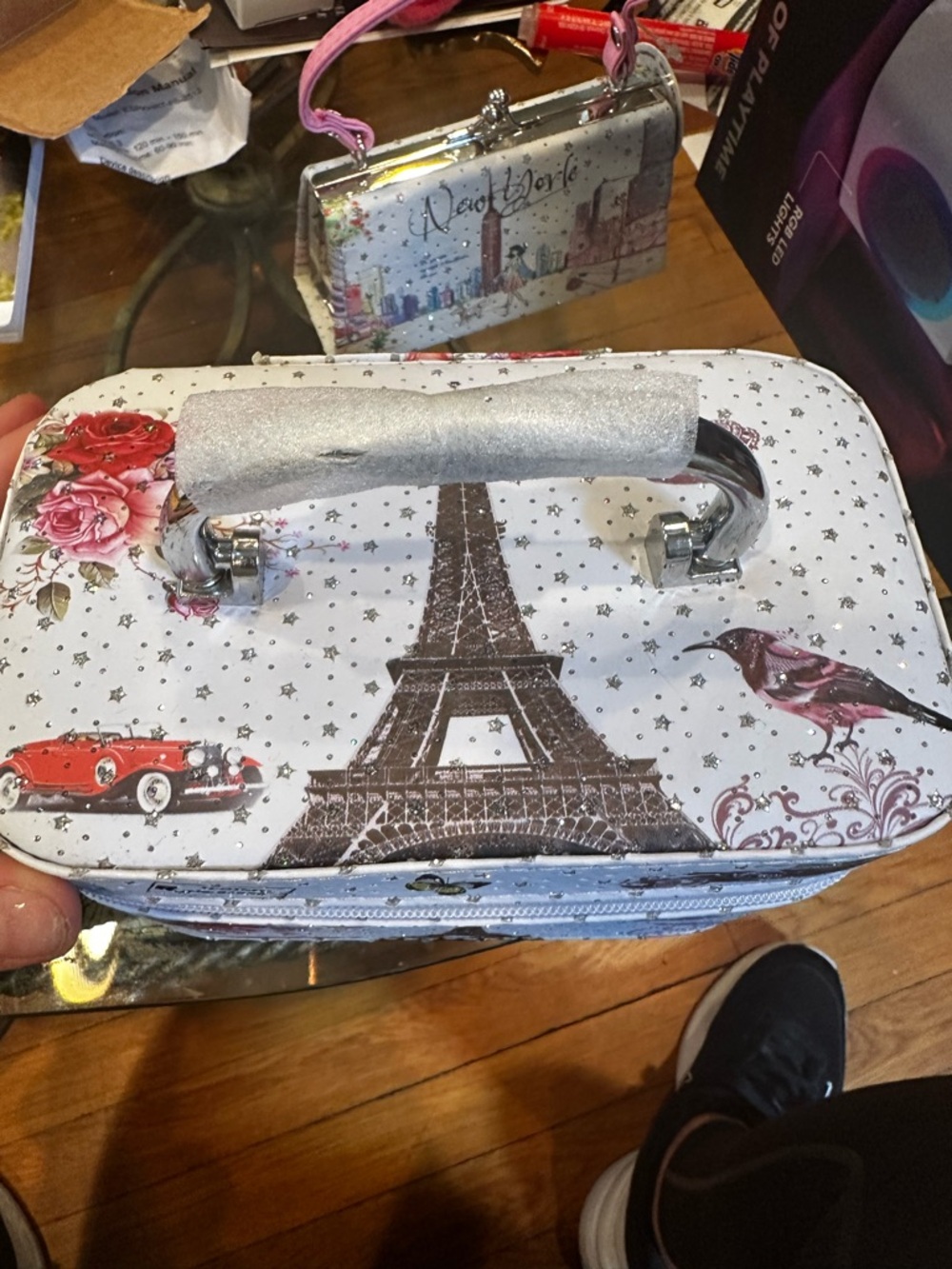 Paris Print White Women's Top-Handle Cosmetic Bag - Picture 2 of 6